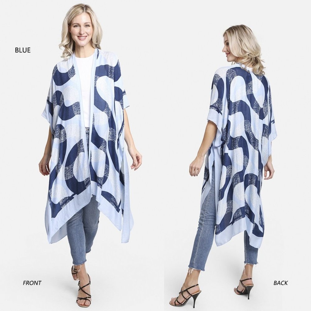 P/S Swirls Pattern Long Cover Up·Kimono·Wrap·Swimsuit Cover·Vacation·ComfyLuxe